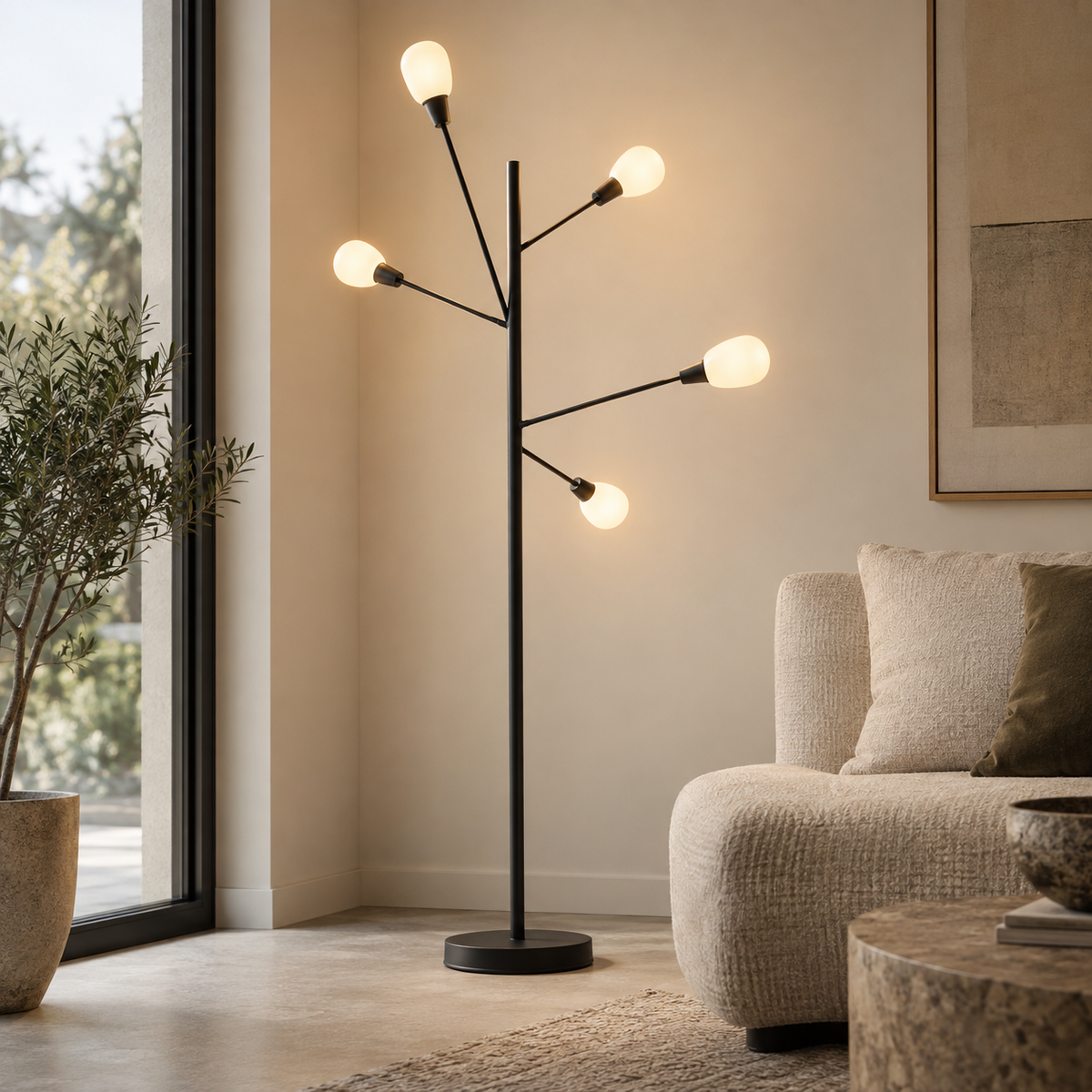 Concept render of adjustable five-arm floor lamp