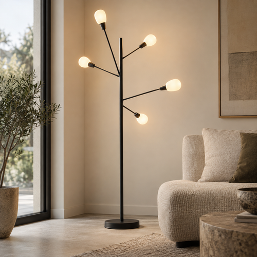 Concept render of adjustable five-arm floor lamp