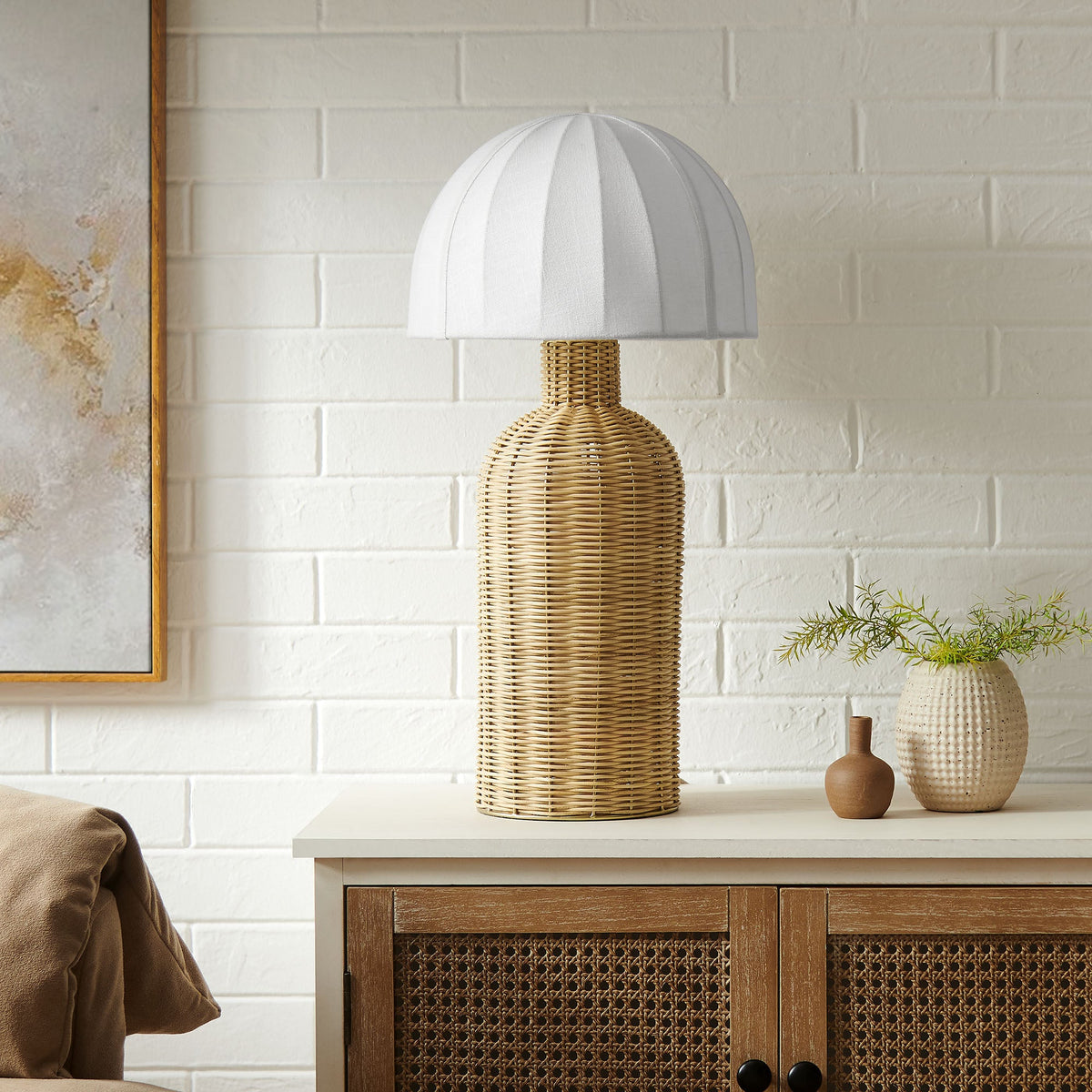 Santo Rattan Table Lamp — White Natural by Modway